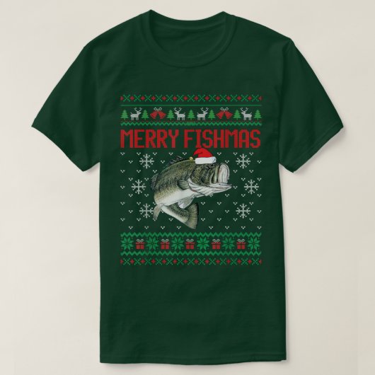 Merry Fishmas Ugly Christmas Sweater Funny Angler T-Shirt (Design vorne)