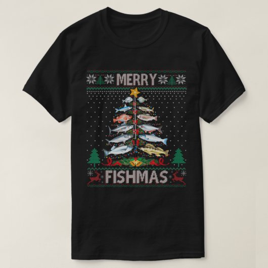 Merry Fishmas Ugly Sweater Fish Fish Rod Christ T-Shirt (Design vorne)