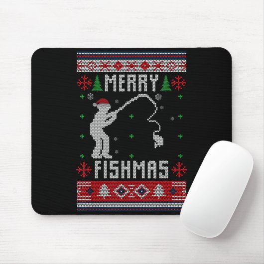 Merry Fishmas Ugly Sweater Ugly Fishing Christmas Mousepad (Mit Mouse)