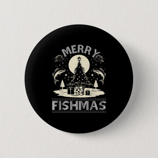 Merry Fishmas Ugly Xmas Sweater - Funny Christmas Button (Vorderseite)