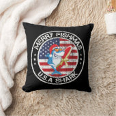 Merry Fishmas USA Flag Great White Shark Kissen (Decke)