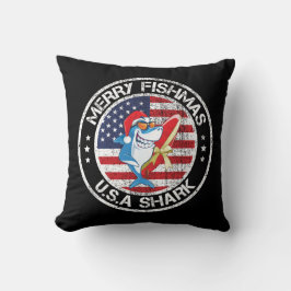 Merry Fishmas USA Flag Great White Shark Kissen