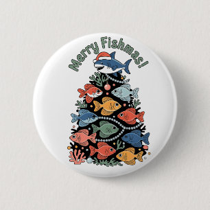 Merry Fishmas Weihnachtsbaum Fish Funny Fishing Button