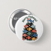 Merry Fishmas Weihnachtsbaum Fish Funny Fishing Button (Vorne & Hinten)