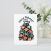 Merry Fishmas Weihnachtsbaum Fish Funny Fishing Einladungspostkarte (Stehend Vorderseite)