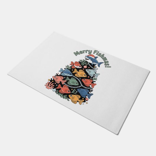 Merry Fishmas Weihnachtsbaum Fish Funny Fishing Fußmatte (Schrägansicht)