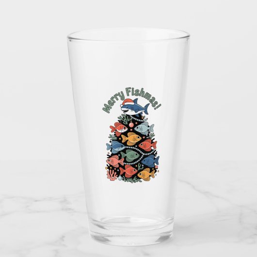 Merry Fishmas Weihnachtsbaum Fish Funny Fishing Glas (Vorderseite)