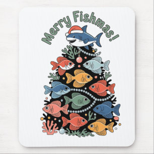 Merry Fishmas Weihnachtsbaum Fish Funny Fishing Mousepad