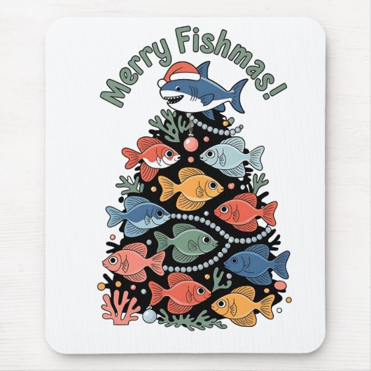 Merry Fishmas Weihnachtsbaum Fish Funny Fishing Mousepad (Vorne)