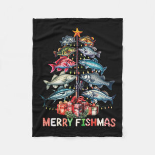 Merry Fishmas Weihnachtsbaumleuchten Fischen Fleecedecke