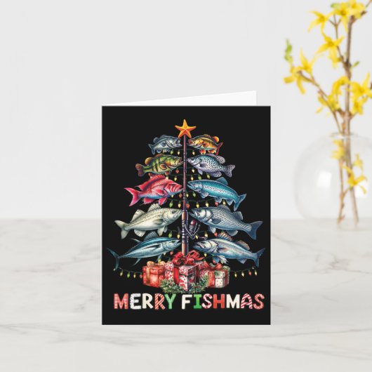 Merry Fishmas Weihnachtsbaumleuchten Fischen Karte (Gelbe Blume)