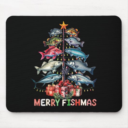 Merry Fishmas Weihnachtsbaumleuchten Fischen Mousepad (Vorne)