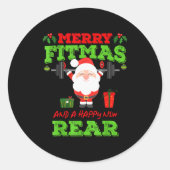 Merry Fitmas And A Happy New Rear Funny Holiday Wo Runder Aufkleber (Vorderseite)