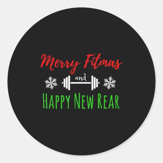 Merry Fitmas And Happy New Rear Fitness Funny  Runder Aufkleber (Vorderseite)
