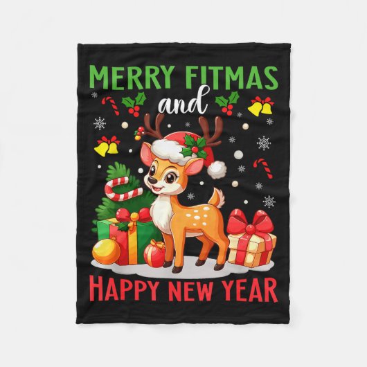 Merry Fitmas Happy New Year Funny Christmas New Ye Fleecedecke (Vorderseite)