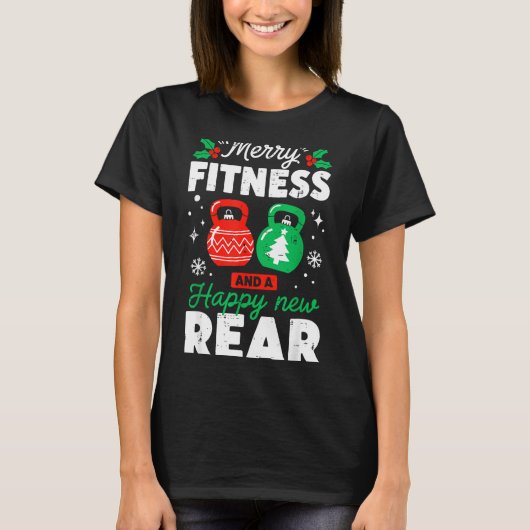 Merry Fitness Happy New Rear Christmas Holiday Gym T-Shirt (Vorderseite)