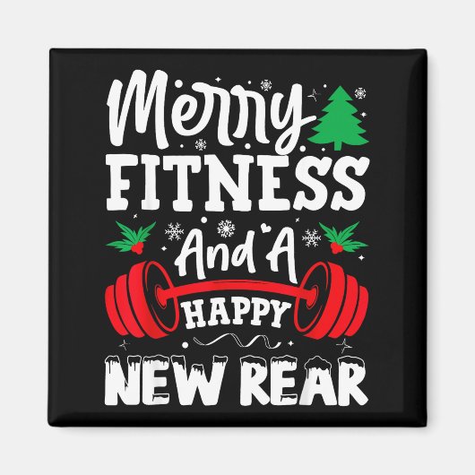 Merry Fitness Happy New Rear Workout Christmas Magnet (Vorne)