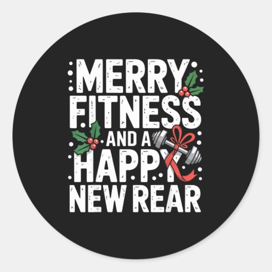 Merry Fitness Happy New Rear Workout Fitmas Christ Runder Aufkleber (Vorderseite)