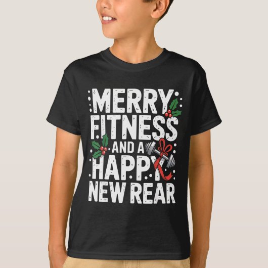 Merry Fitness Happy New Rear Workout Fitmas Christ T-Shirt (Vorderseite)