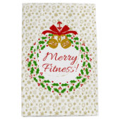 Merry Fitness Wreath Gold Snowflakes Geschenktasch Mittlere Geschenktüte (Vorderseite)