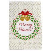 Merry Fitness Wreath Gold Snowflakes Geschenktasch Mittlere Geschenktüte (Rückseite)
