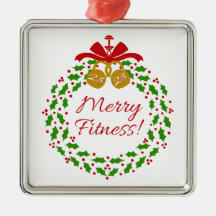 Merry Fitness Wreath Premium Silver Ornament