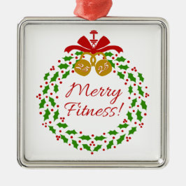 Merry Fitness Wreath Premium Silver Ornament