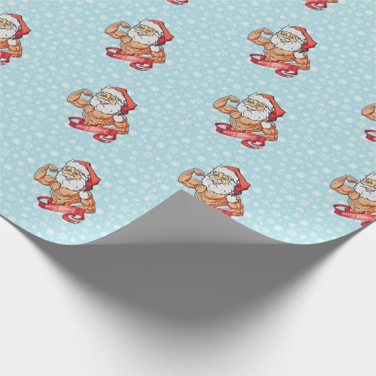 Merry Flexmas Santa Musclehead Geschenkpapier (Ecke)
