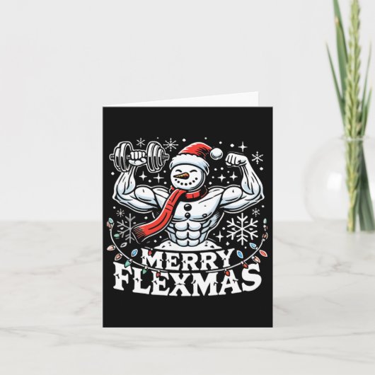 Merry Flexmas - Snowman Flexing Christmas Gym Body Karte (Vorderseite)