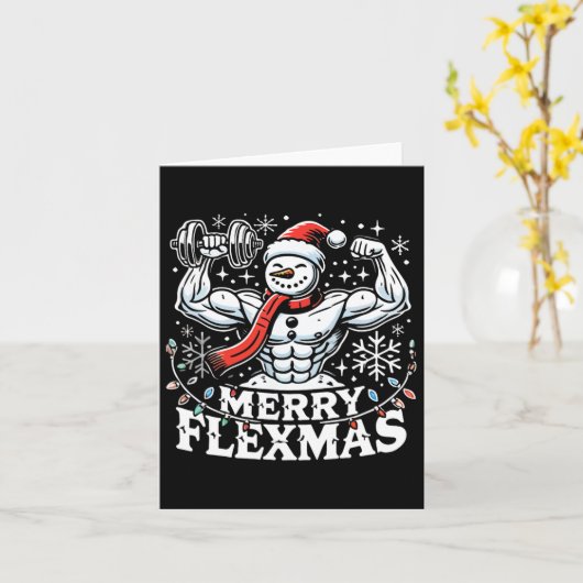 Merry Flexmas - Snowman Flexing Christmas Gym Body Karte (Gelbe Blume)