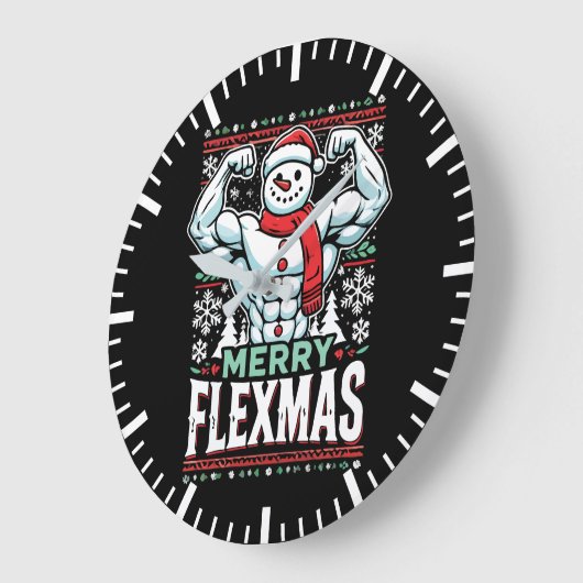 Merry Flexmas - Snowman Flexing Christmas Gym Große Wanduhr (Winkel)