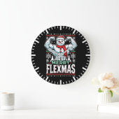 Merry Flexmas - Snowman Flexing Christmas Gym Große Wanduhr (Zuhause)