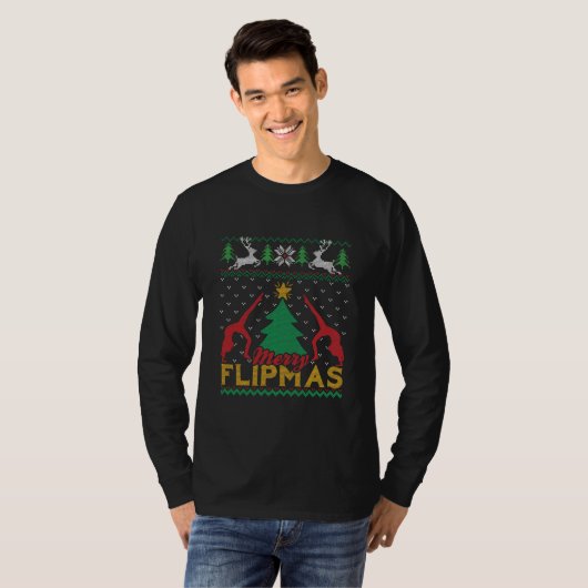 Merry Flipmas Funny Gymnastic Ugly Weihnachtsbaum T-Shirt (Vorne ganz)