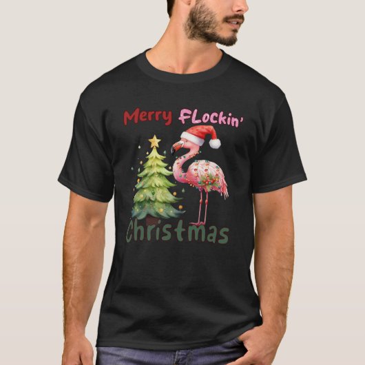Merry Flockin Christmas Hat Santa Flamingo Light S T-Shirt (Vorderseite)