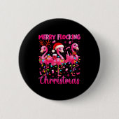 Merry Flocking Christmas Flamingo Drink Pjs Xmas M Button (Vorderseite)