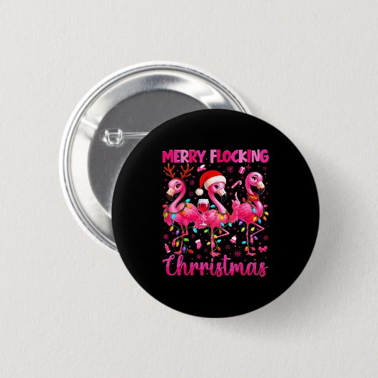 Merry Flocking Christmas Flamingo Drink Pjs Xmas M Button (Vorne & Hinten)