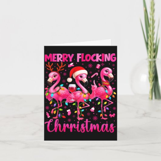 Merry Flocking Christmas Flamingo Drink Pjs Xmas M Karte (Vorderseite)