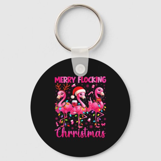 Merry Flocking Christmas Flamingo Drink Pjs Xmas M Schlüsselanhänger (Vorderseite)