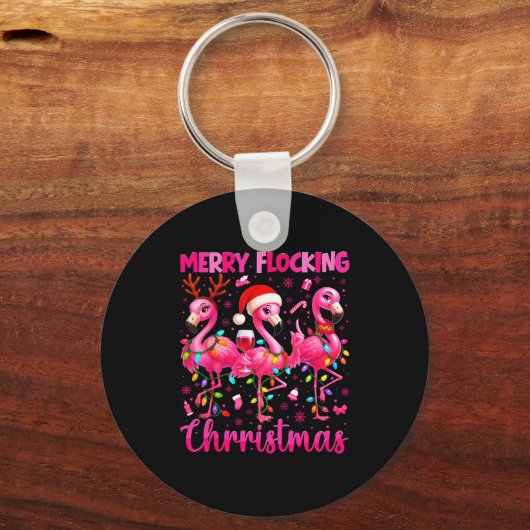 Merry Flocking Christmas Flamingo Drink Pjs Xmas M Schlüsselanhänger (Vorderseite)
