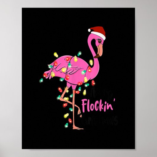 Merry Flocking Christmas Flamingo Pink in Santa Ha Poster (Vorne)
