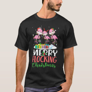 Merry Flocking Christmas Flamingo Pink in Santa Ha T-Shirt