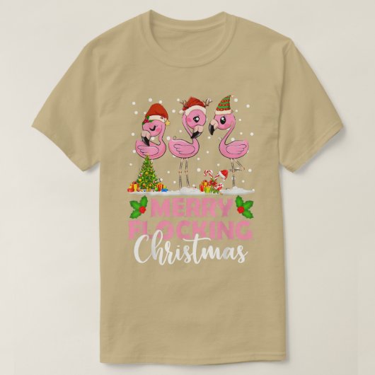 Merry Flocking Christmas Flamingo Weihnachtsbaum S T-Shirt (Design vorne)