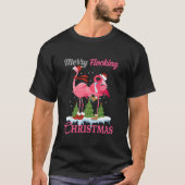 Merry Flocking Christmas Funny Pink Flamingo Chris T-Shirt (Vorderseite)