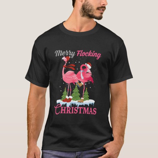Merry Flocking Christmas Funny Pink Flamingo Chris T-Shirt (Vorderseite)