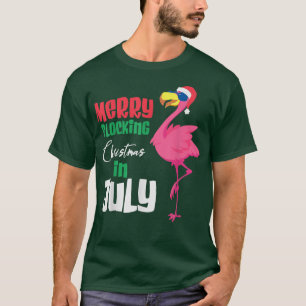 Merry Flocking Christmas In July, Cool Flamingo  T-Shirt