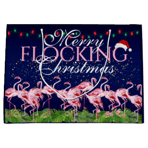 Merry Flocking Christmas Pink Flamingo Große Geschenktüte
