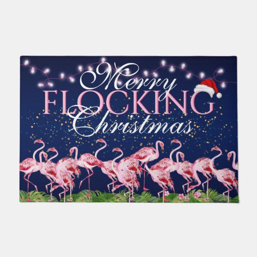 Merry Flocking Christmas Pink Flamingo Holiday Fußmatte (Vorderseite)