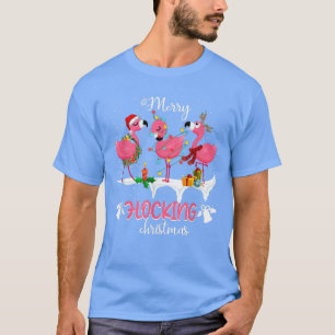 Merry Flocking Christmas Reindeer Santa Flamingo X T-Shirt
