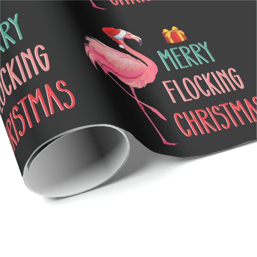 Merry Flocking Weihnachten Funny Flamingo Holiday Geschenkpapier (Rolleneckpunkt)