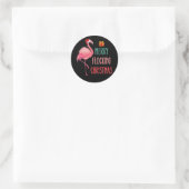 Merry Flocking Weihnachten Funny Flamingo Holiday Runder Aufkleber (Tasche)